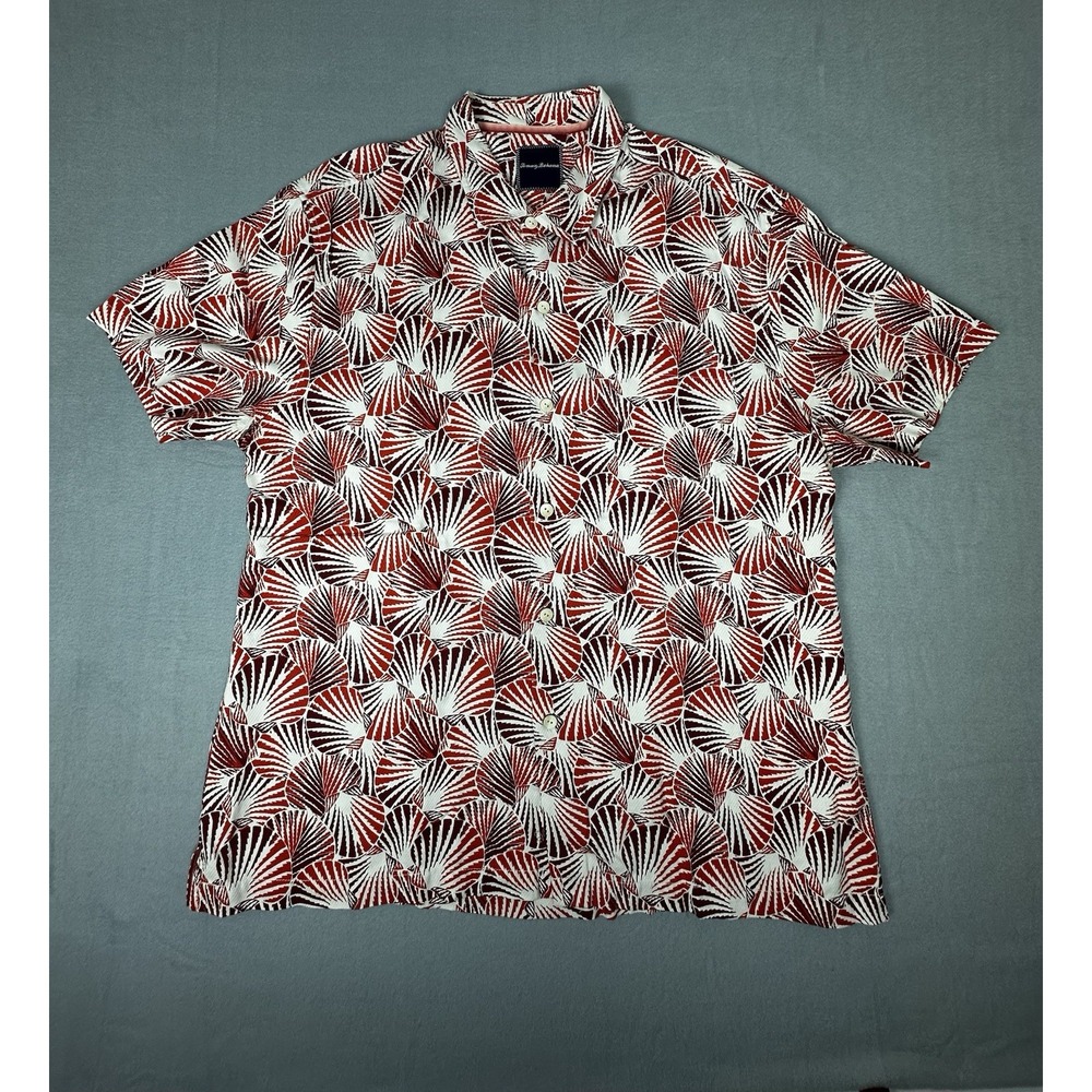 Tommy Bahama 100% Silk Red Shell We Dance Shirt XXL Tropical Hawaiian Print